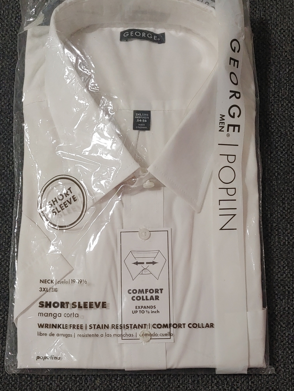 George Men’s White Poplin Short Sleeve Dress Shirt 3XL Chest 54-56 Neck 19-19.5
